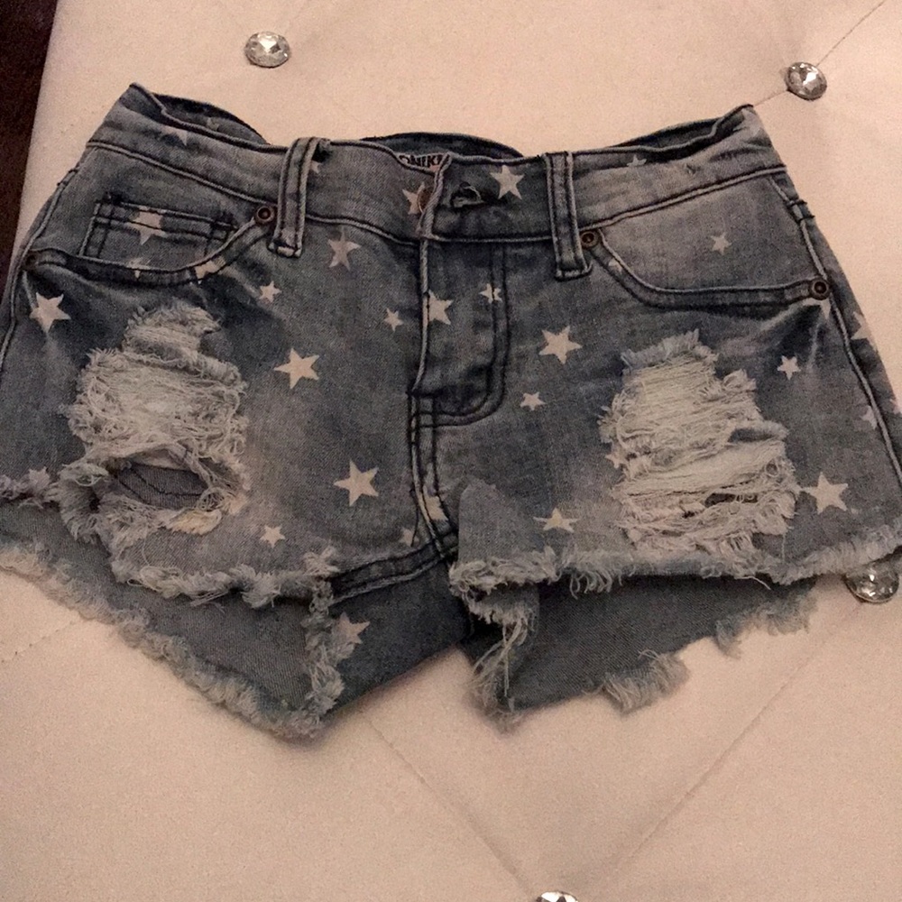 Girls distressed star denim shorts